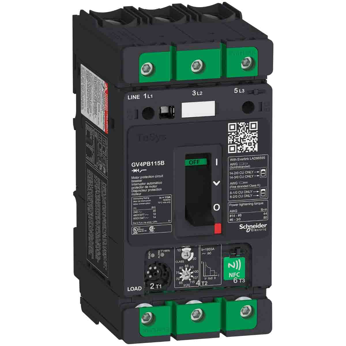 Schneider Electric TeSys TeSyS GV Thermal Circuit Breaker - 3-Pole, DIN Rail, 115A Current Rating, 50 kA