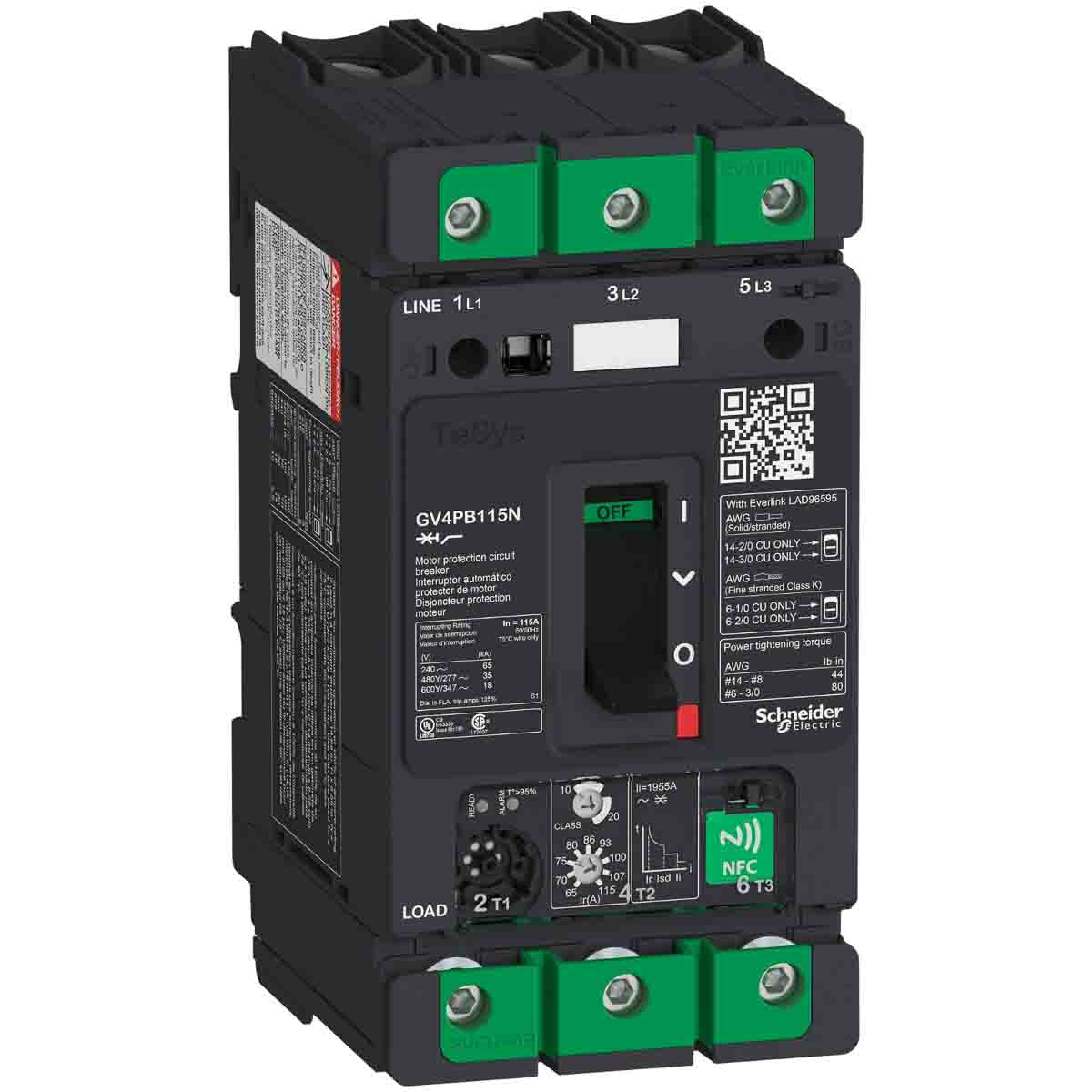 Schneider Electric TeSys TeSyS GV Thermal Circuit Breaker - 3-Pole, DIN Rail, 115A Current Rating, 100 kA