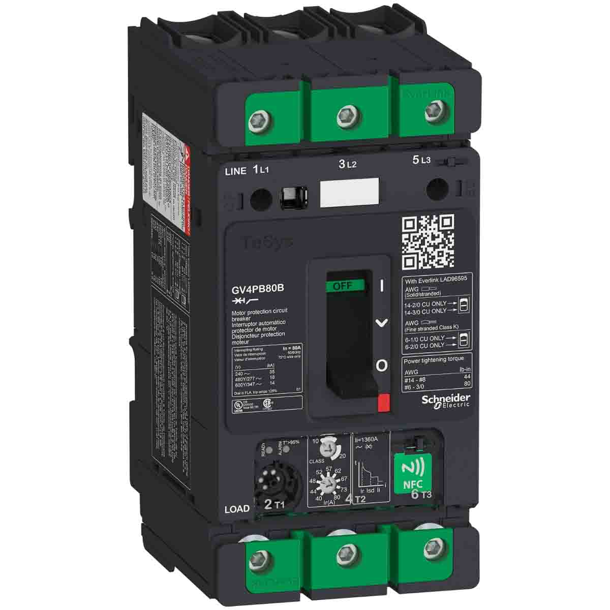 Schneider Electric TeSys TeSyS GV Thermal Circuit Breaker - 3-Pole, DIN Rail, 80A Current Rating, 50 kA