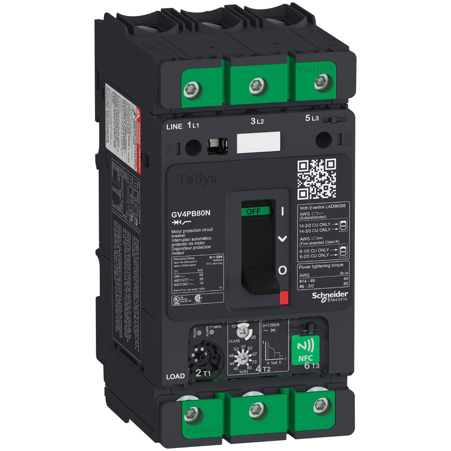 gv4pb80n Schneider Electric TeSys TeSyS GV Thermal Circuit Breaker - 3-Pole, Screw, 80A Current Rating, 100 kA