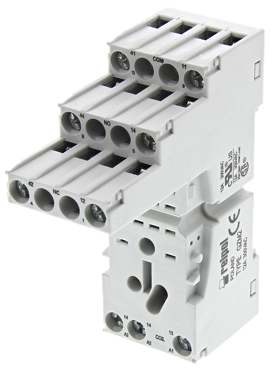 gzm2-gray Relpol 8 Way 300V ac DIN Rail Relay Socket, for use with R2N Series Relay