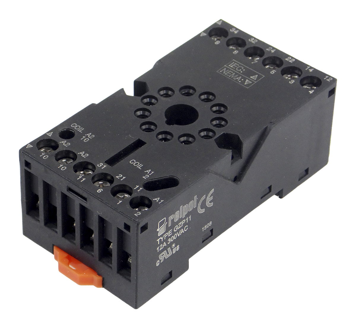 Relpol 11 Way 300V ac DIN Rail Relay Socket, for use with R15 - 3 CO