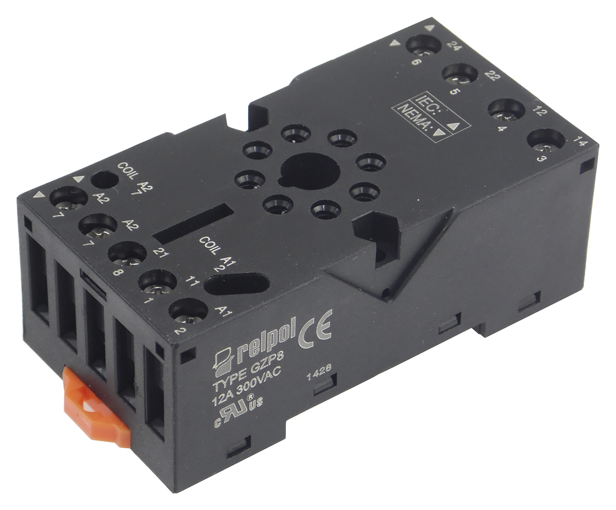 Relpol 8 Way 300V ac DIN Rail Relay Socket, for use with R15 Relay