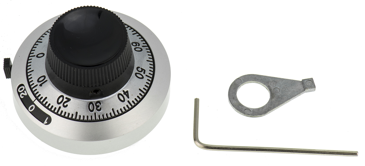 Bourns 46 mm Knob Diameter Black, Chrome Potentiometer Knob for 6.35 mm Shaft Circular, H-46-6A-1