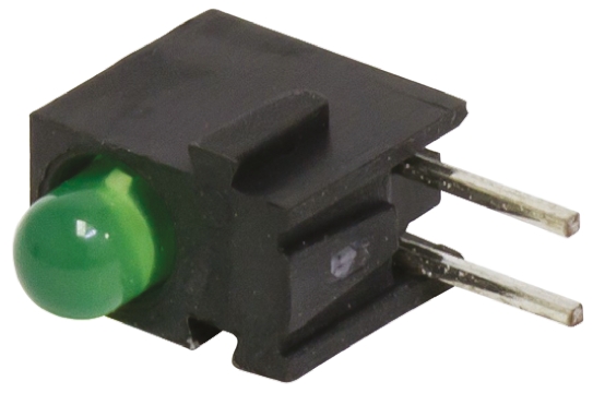 Bivar H100CGD Green Right Angle PCB LED Indicator, 1 LEDs 3 mm (T-1) 2.6 V