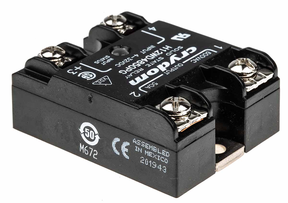 h12wd4850pg Sensata / Crydom H12WD Series Solid State Relay, 50 A Load, Panel Mount, 660 V ac Load, 32V Control