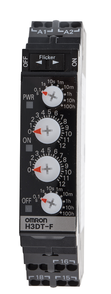 Omron H3DT Series DIN Rail Timer Relay, 2-Contact, 240 V dc 24V ac, 240 V ac, 0.1 s to 1200 h, 1-Function, SPDT Switch