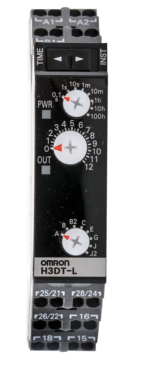 Omron H3DT Series DIN Rail Timer Relay, 4-Contact, 24 to 240 V 24V ac, 240 V ac, 0.1 s to 1200 h,