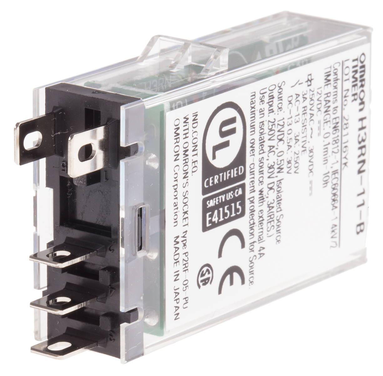 h3rn-11-b-12vdc Omron H3RN Series Panel Timer Relay, 2-Contact, 12 to 24 V dc 12V ac, 0.1 min to 10 h, Multifunction-Function, SPDT