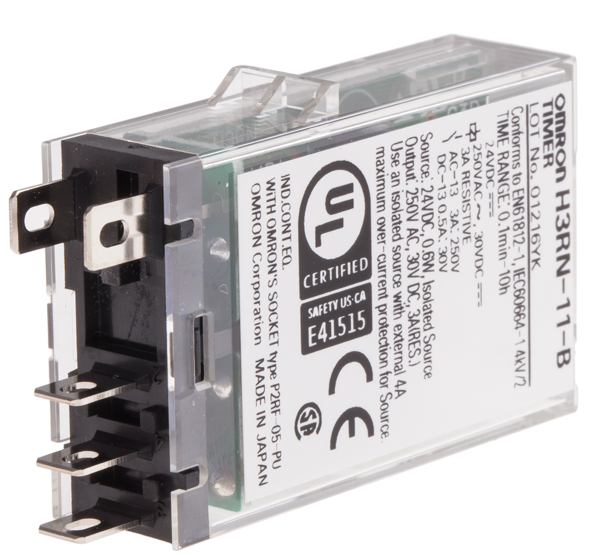 h3rn-11-b-24vdc Omron H3RN Series Panel Timer Relay, 2-Contact, 12 to 24 V dc 24V ac, 0.1 min to 10 h, Multifunction-Function, SPDT