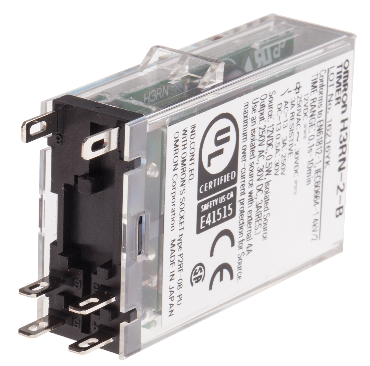 h3rn-2-b-12vdc Omron H3RN Series Panel Timer Relay, 2-Contact, 12 V 12V ac, 0.1 s to 10 min, Multifunction-Function, DPST Switch