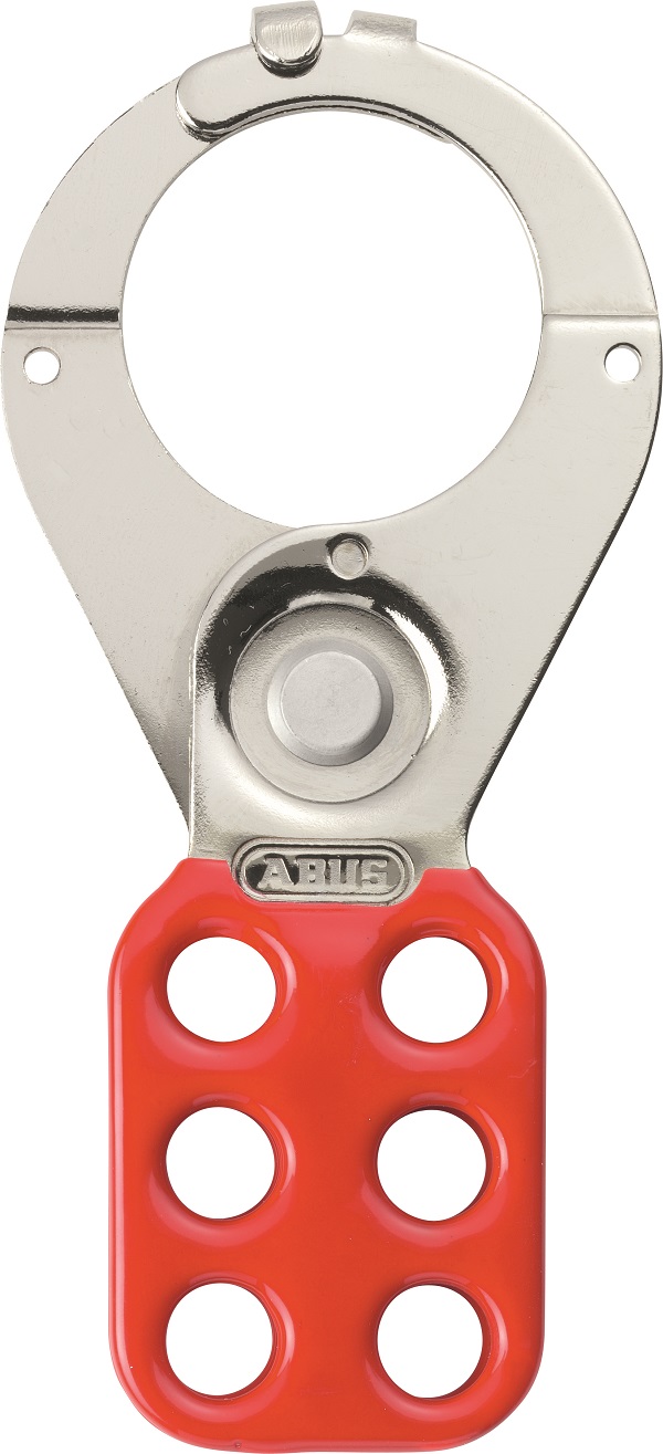 ABUS Red Lockout Hasp Steel, Nickel Plated with Dip Vinyl Coated, Rivet: Aluminium, Vinyl Coated High Tensile Steel,