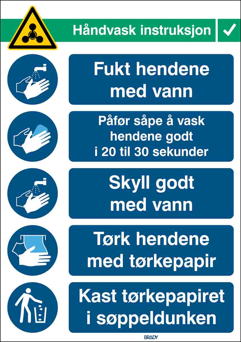Brady Safety Wall Chart, Polypropylene B-7527, Norwegian 371 mm 262 mm
