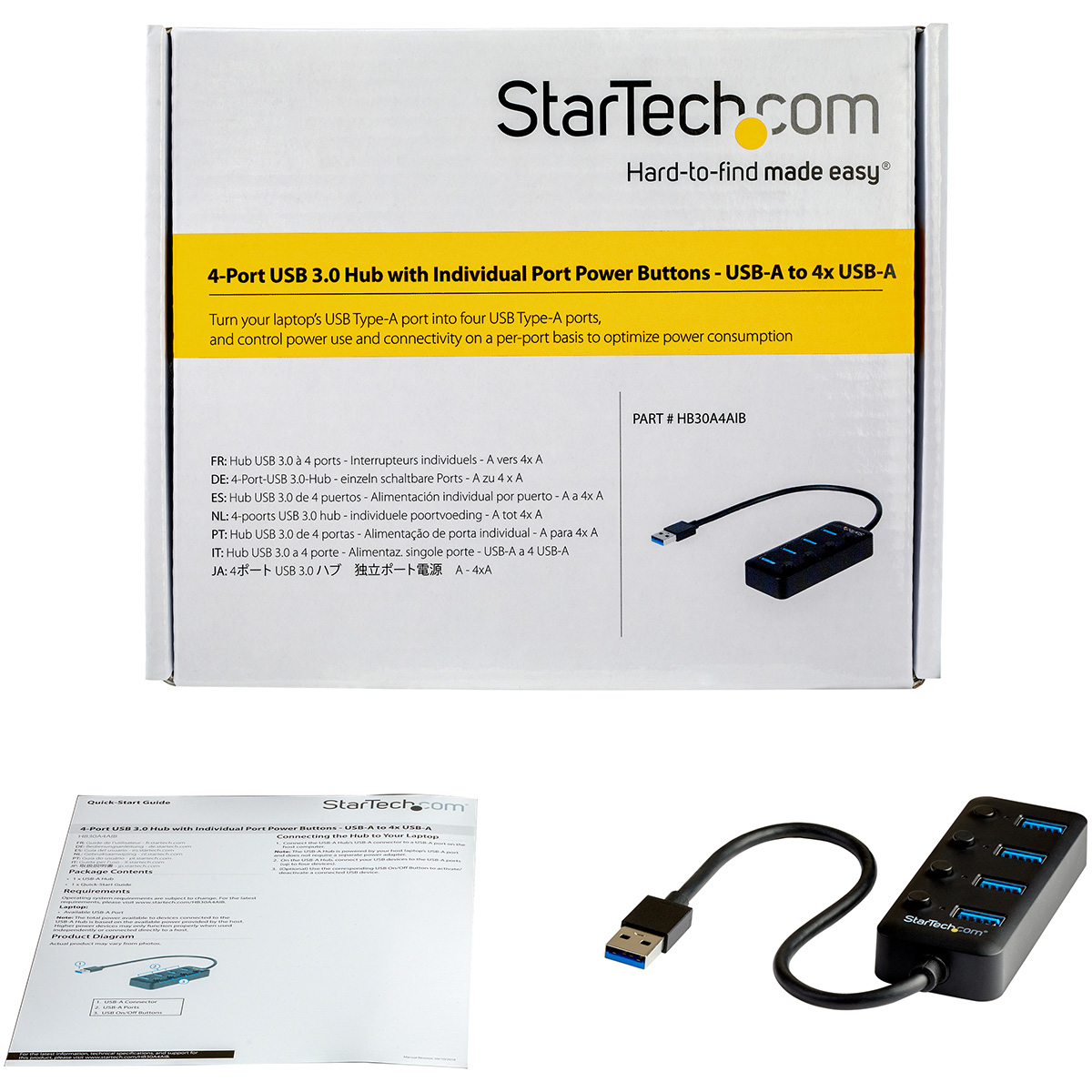 hb30a4aib StarTech.com 4 Port USB 3.0 USB Hub, USB Bus Powered, 34.9 mm 19 mm 34.9mm