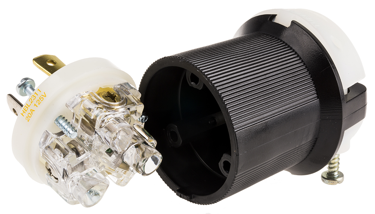 Hubbell USA Mains Plug Black, 20A, Cable Nylon, 125V, Screw
