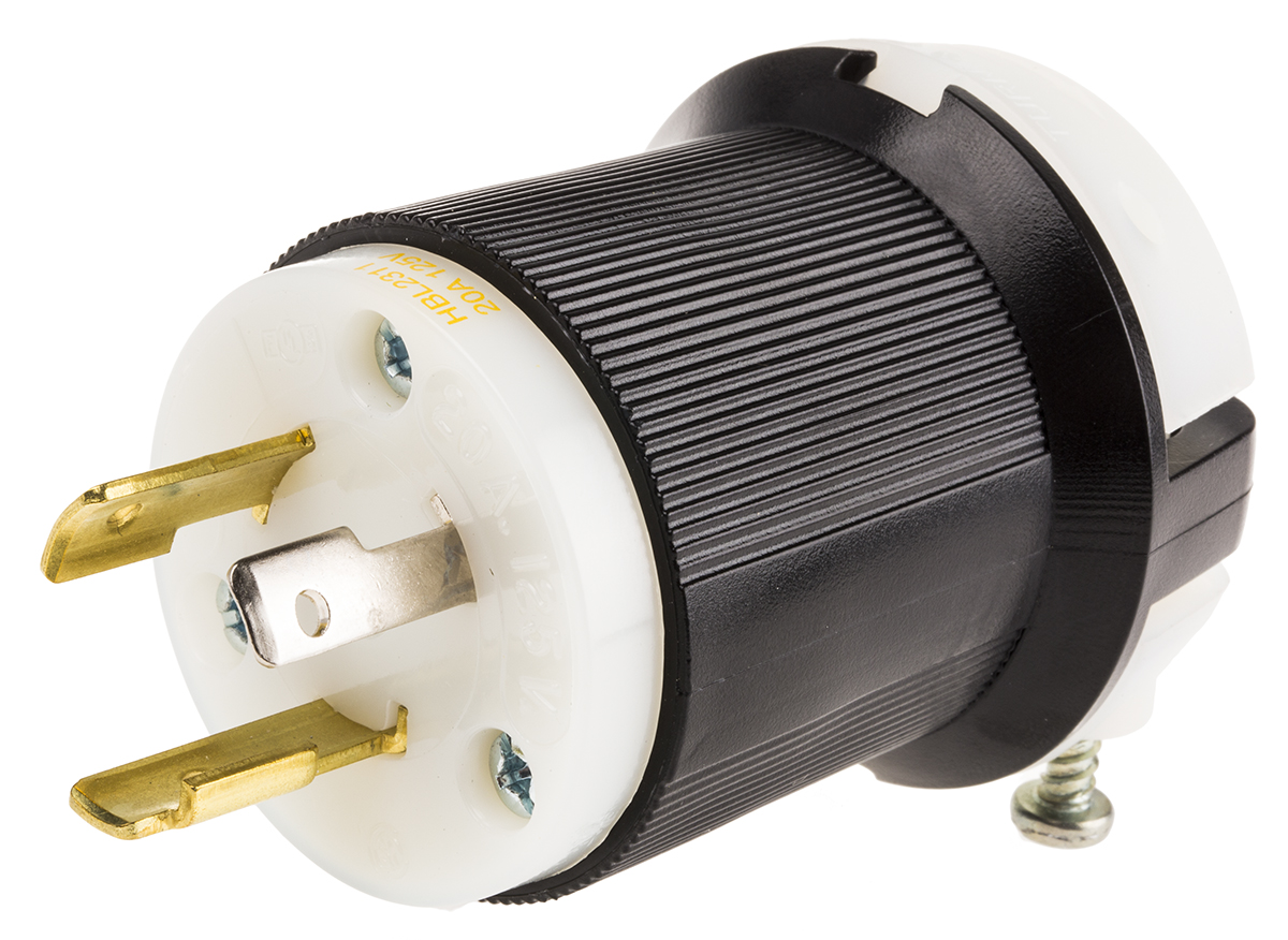 hbl2311 Hubbell USA Mains Plug Black, 20A, Cable Nylon, 125V, Screw