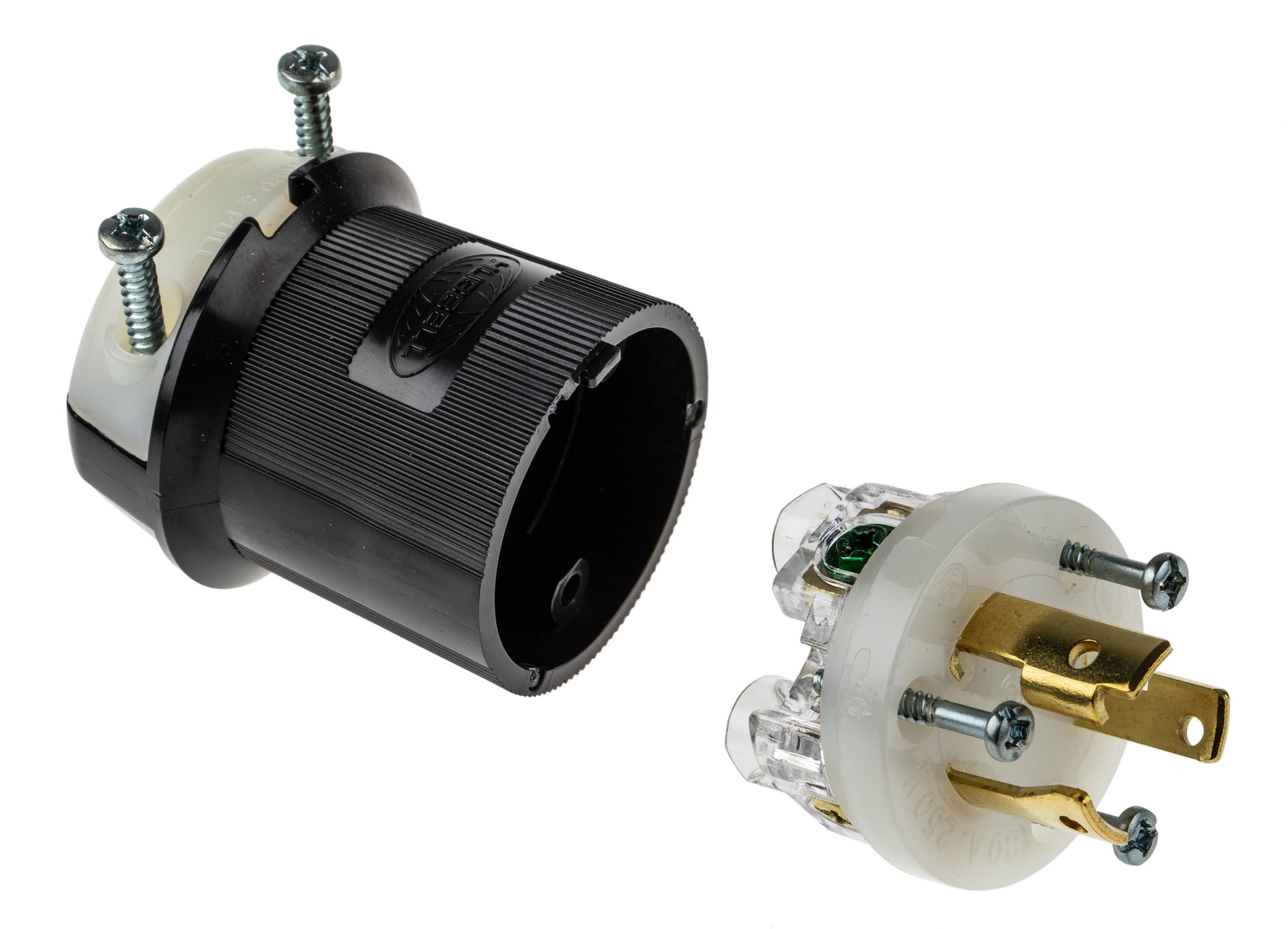 Hubbell USA Mains Plug Black, 30A, Cable Nylon, 250V, Screw