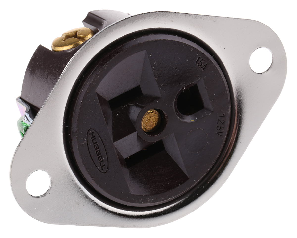 Hubbell USA Mains Connector Brown, 15A, Panel Mount Steel, Phenolic, 125V, Screw