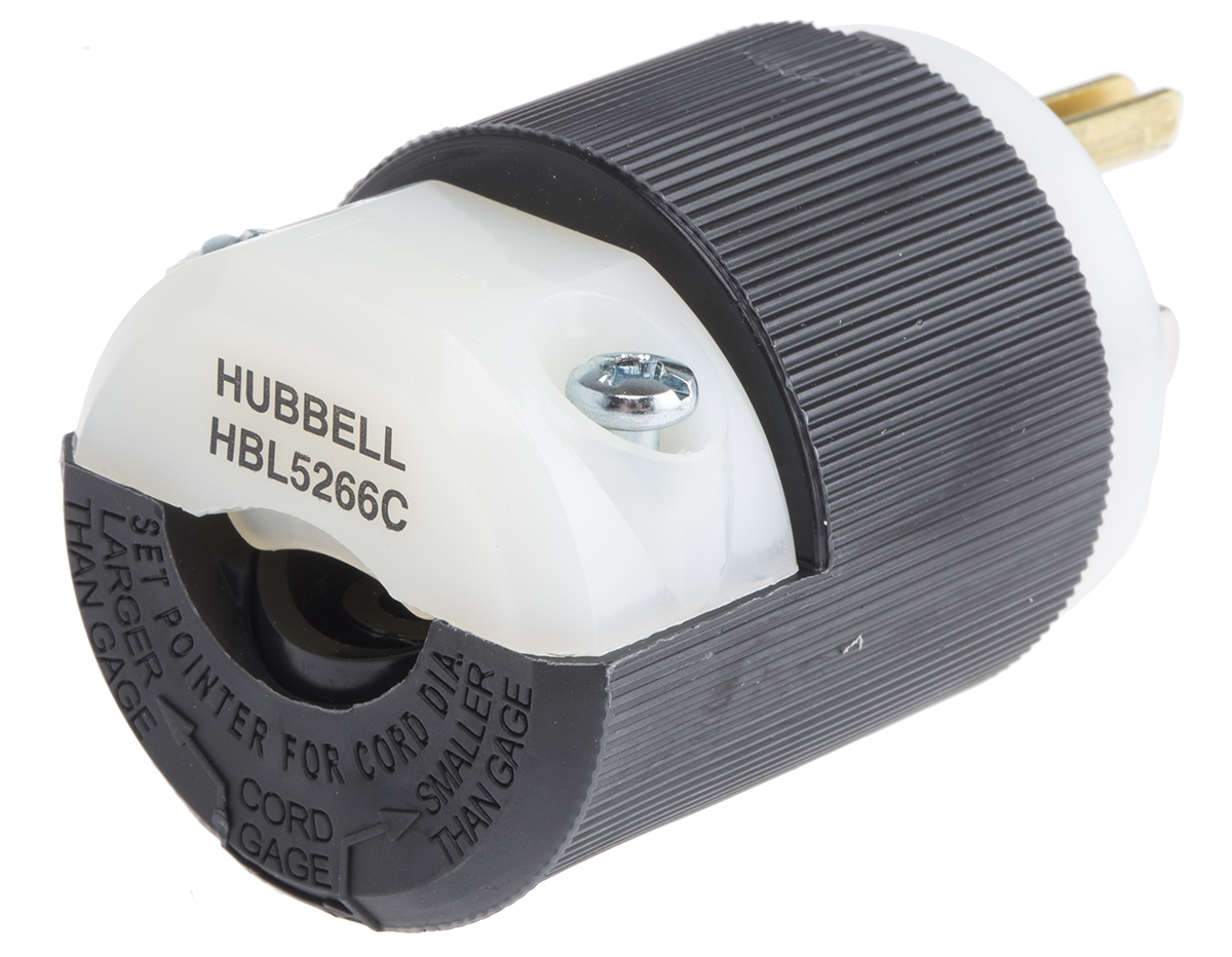 Hubbell USA Mains Plug Black, 15A, Cable Nylon, 125V, Screw