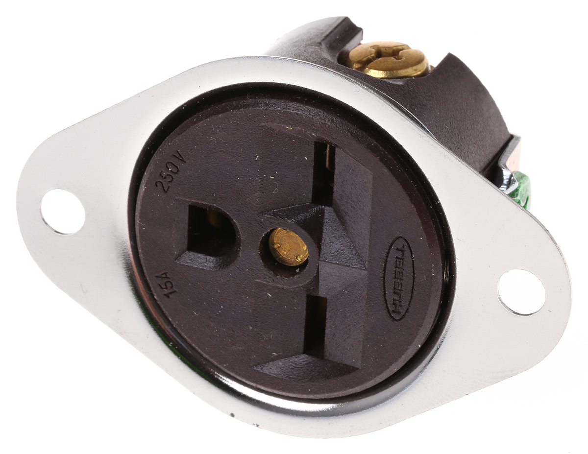 Hubbell USA Mains Connector Black, 15A, Panel Mount Nylon, 250V, Screw