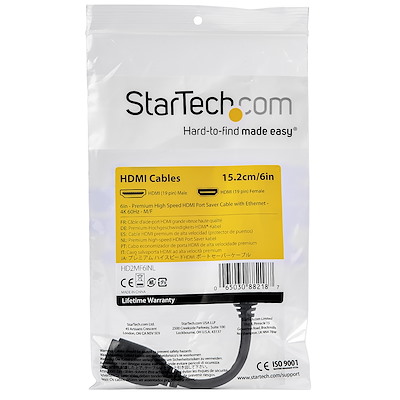 hd2mf6inl StarTech.com, 15 cm 4K @ 60Hz HDMI Cable, - Male HDMI to Female HDMI, HDMI 2.0, Black