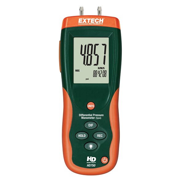 Extech HD750  Differential Manometer With 2 Pressure Port/s, Max Pressure Measurement 5 psi
