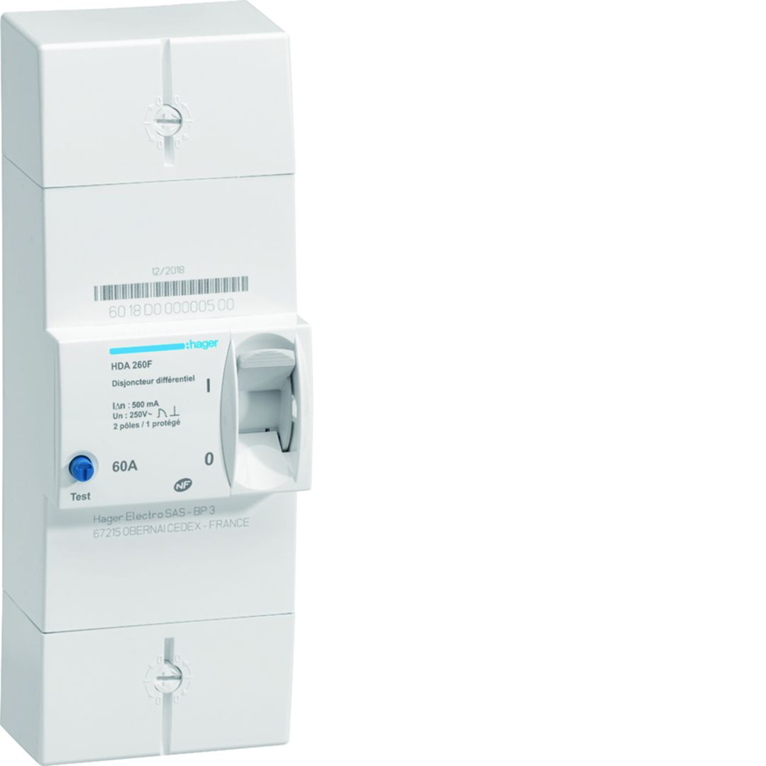 Hager HAD Electronic Circuit Breaker - 2-Pole, Fixed, 60A Current Rating, 250V ac