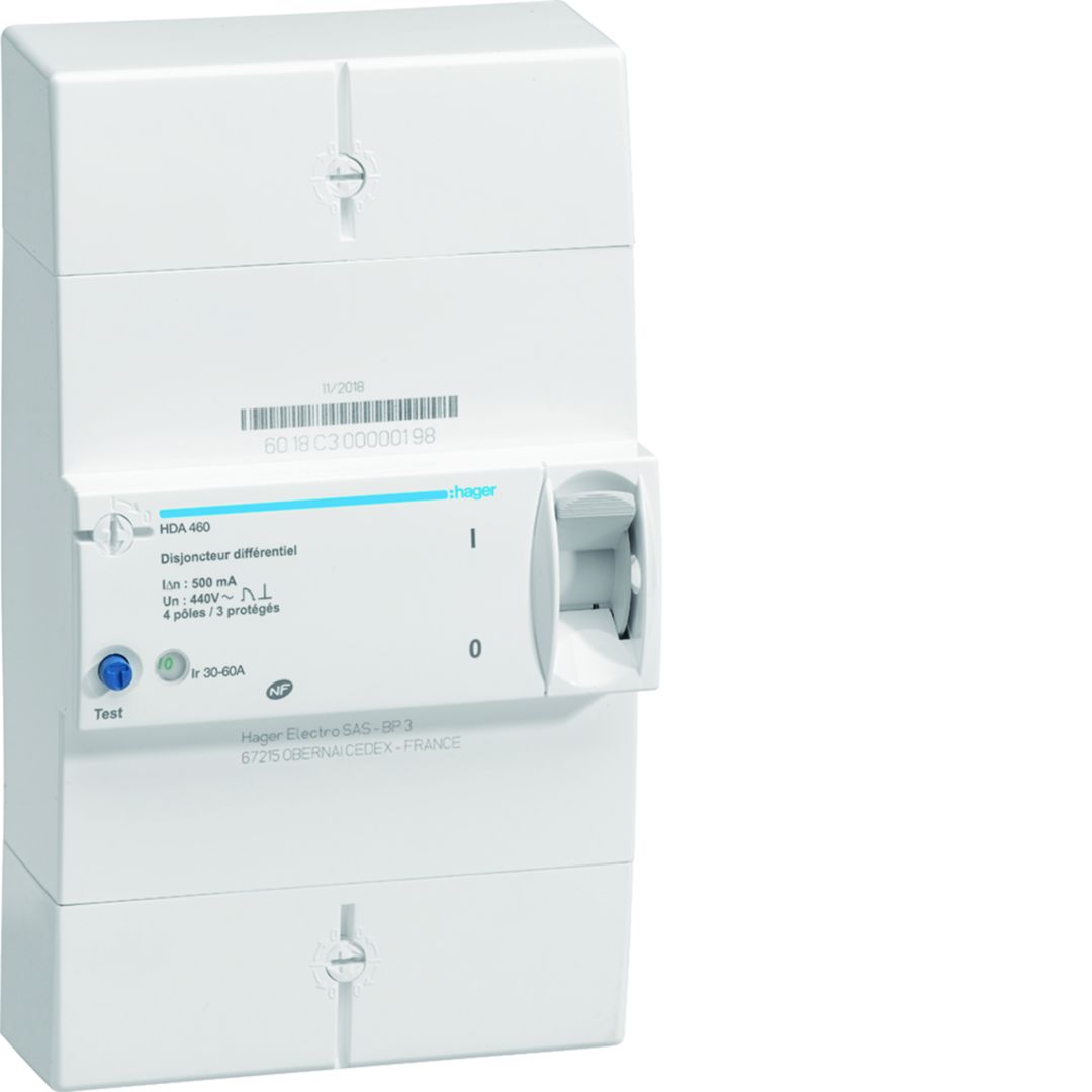 Hager HAD Electronic Circuit Breaker - 4-Pole, Fixed, 60A Current Rating, 440V ac