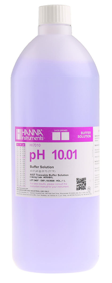 Hanna Instruments HI-7010/1L Buffer Solution, 1 L, Bottle, 10.01 pH