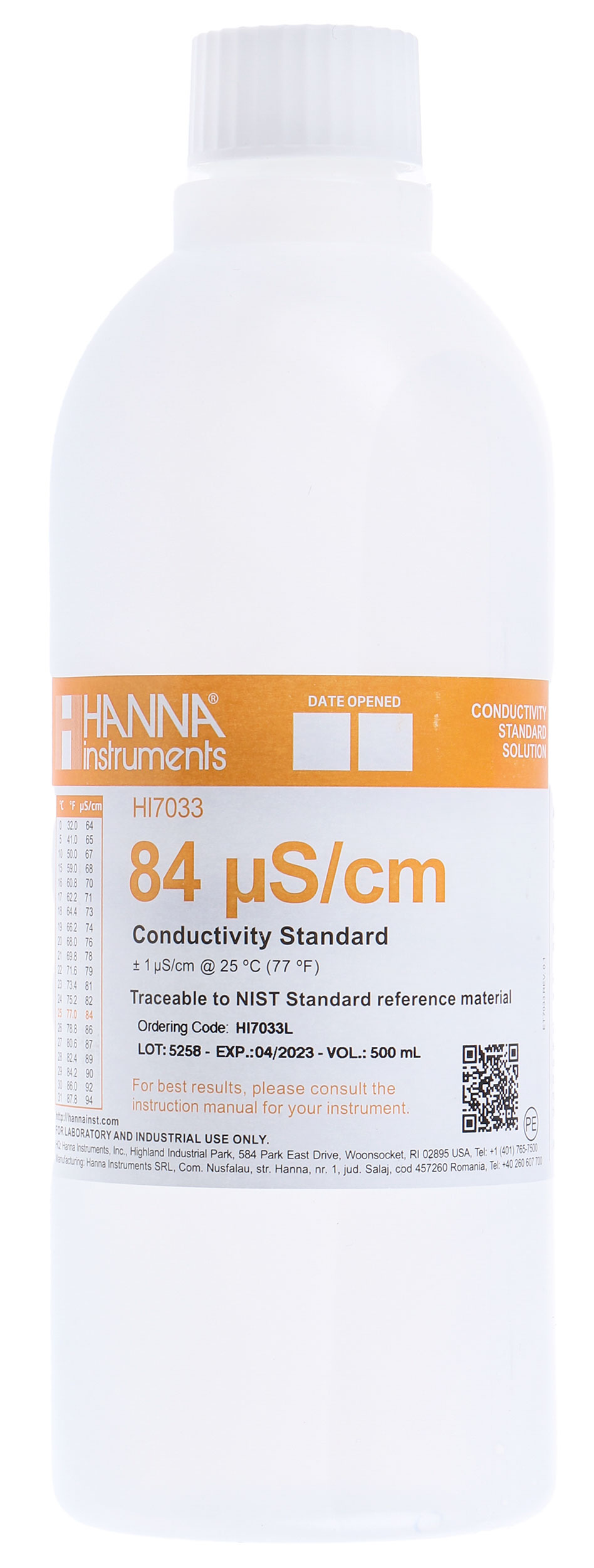 Hanna Instruments HI-7033L Buffer Solution, 500 ml 84 μS/cm, Bottle, 7 pH