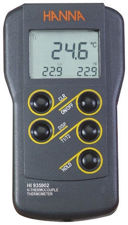 Hanna Instruments HI 935002 Wired Digital Thermometer, K Probe, 2 Input(s), 1350 °C Max, ±0.2 % Accuracy - SYSCAL