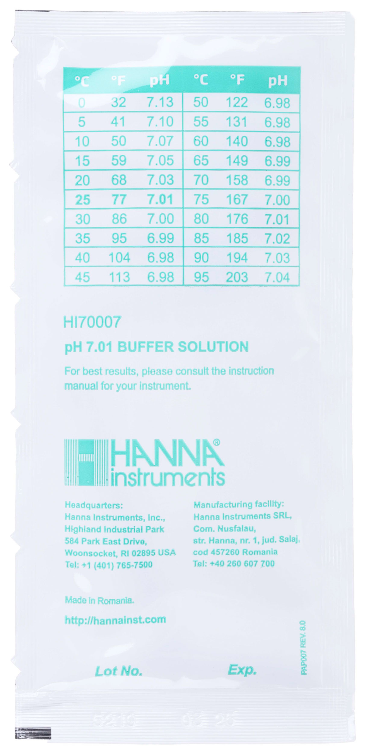 hi70007p Hanna Instruments HI70007P pH Buffer Solution, 20 ml