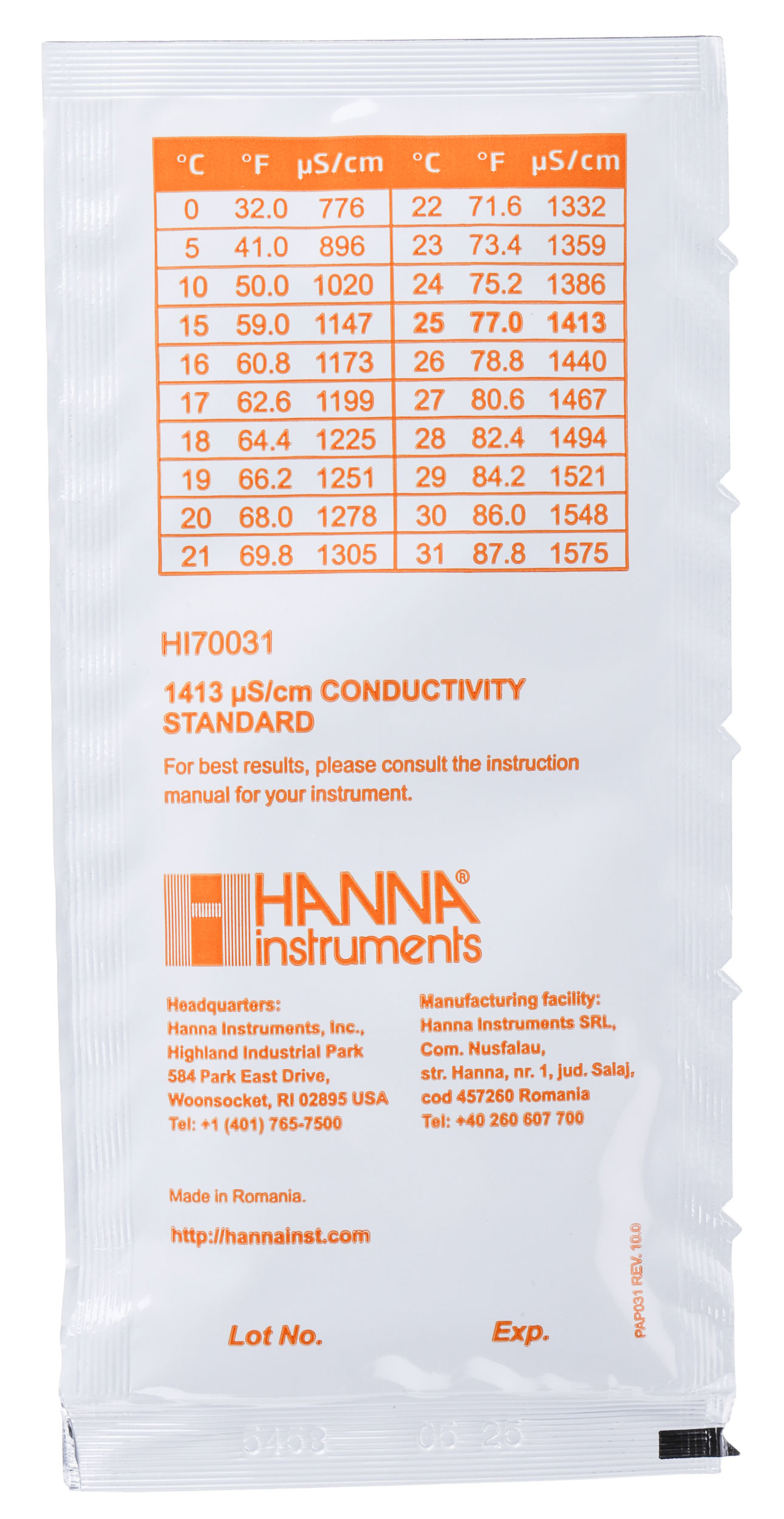 hi70031p Hanna Instruments HI70031P Buffer Solution, 20 ml 1413 μS/cm