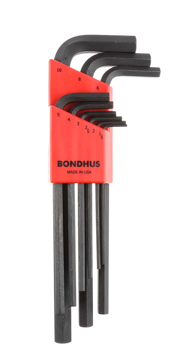 Bondhus 9 piece L Metric Hex Key Set, Hex size 1.5 to 10 mm
