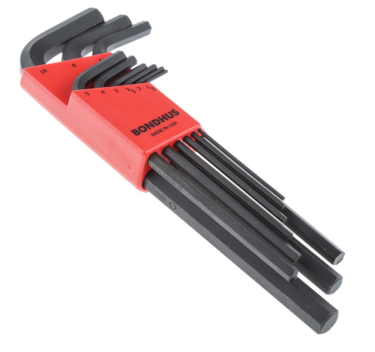 hlx9m Bondhus 9 piece L Metric Hex Key Set, Hex size 1.5 to 10 mm