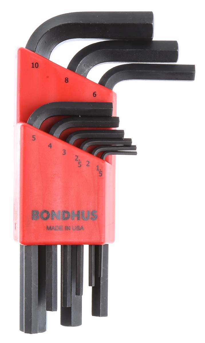 Bondhus 9 piece L Metric Hex Key Set, Hex size 1.5 to 10 mm