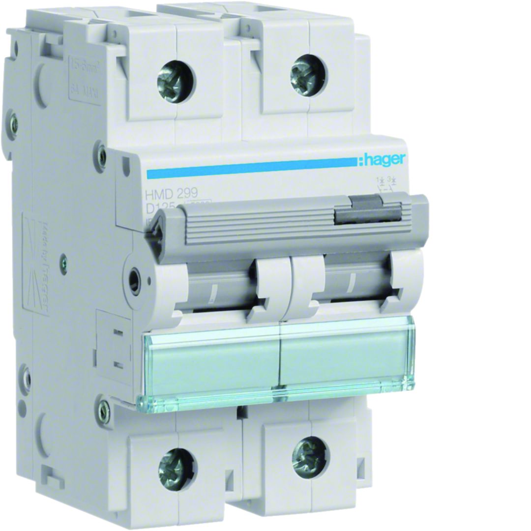 Hager HMD HMD Circuit Breaker, 2-Pole, 125A, Type D, 415V ac AC, 15 kA Breaking Capacity