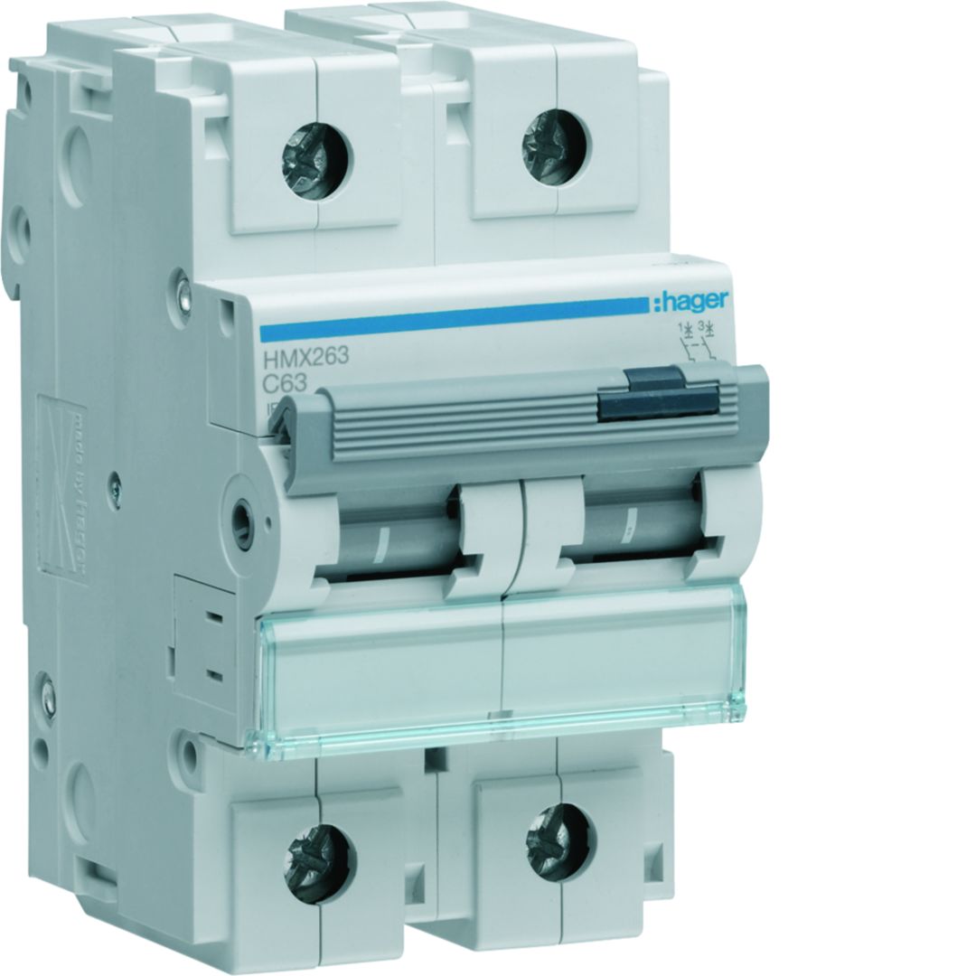 Hager HMX HMX Circuit Breaker, 2-Pole, 63A, Type C, 415V ac AC, 50 kA Breaking Capacity