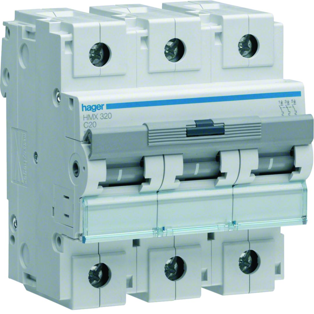 Hager HMX HMX Circuit Breaker, 3-Pole, 20A, Type C, 415V ac AC, 50 kA Breaking Capacity