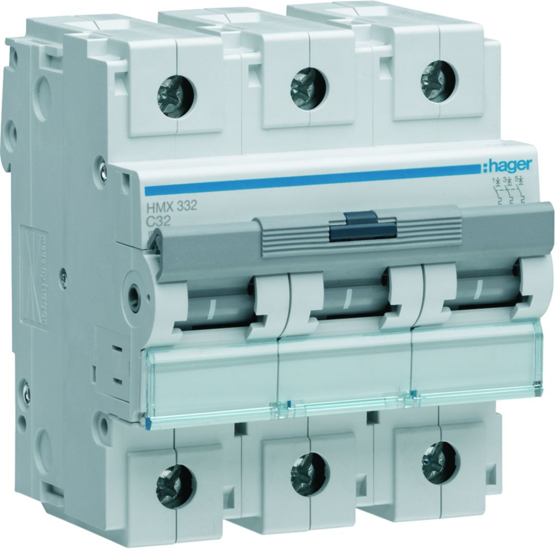 Hager HMX HMX Circuit Breaker, 3-Pole, 32A, Type C, 415V ac AC, 50 kA Breaking Capacity
