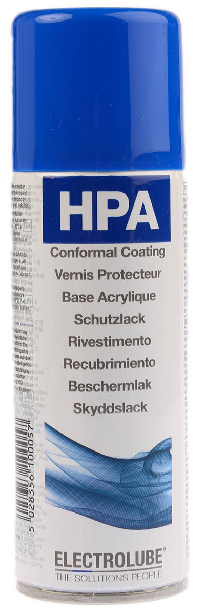 Electrolube Transparent Acrylic Resin Conformal Coating, 200 ml Aerosol, -55 °C min, 130 °C max