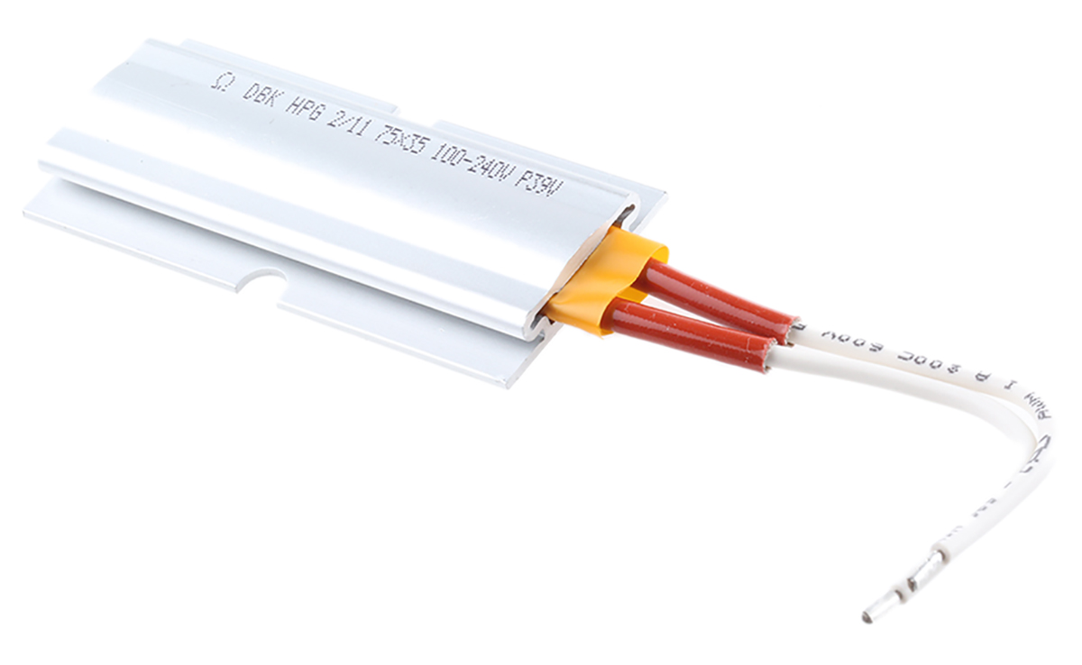 hpg-211-75x35-100-240 DBK Enclosures Heating Element Enclosure Heating Element, 100 mm, 75 mm, Self regulating PTC heater, 50 W, 100V ac/dc,