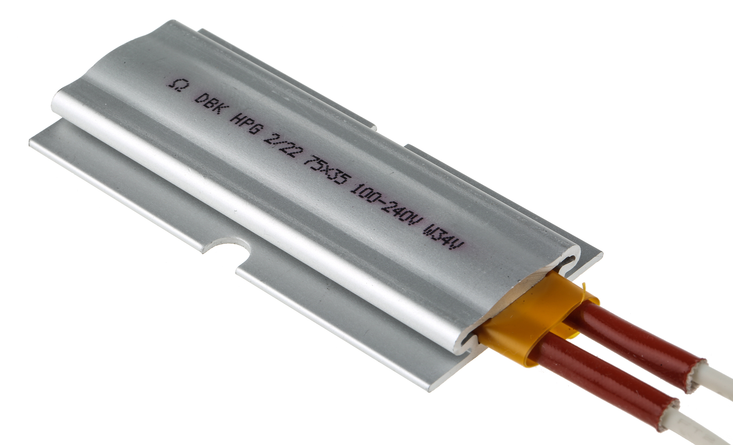 hpg-222-75x35-100-240 DBK Enclosures Heating Element Enclosure Heating Element, 100 mm, 75 mm, Self regulating PTC heater, 200 W, 100V ac/dc,