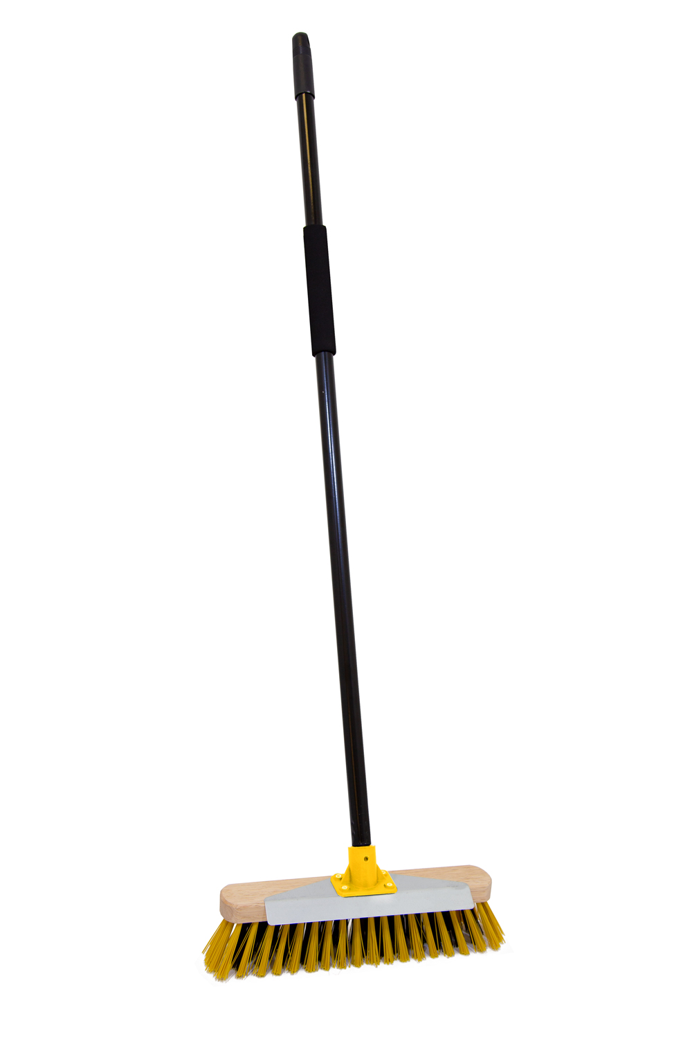 Bulldozer Broom, Black, Yellow With Polyvinyl Chloride Bristles for Wet Areas, Dry Areas