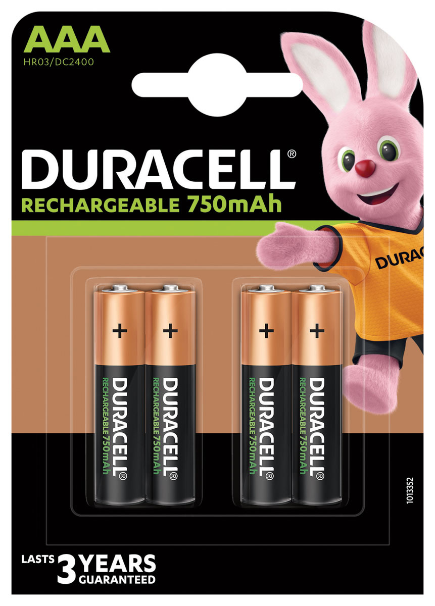 Duracell NiMH Rechargeable AAA Battery, 750 mAh, 1.2 V