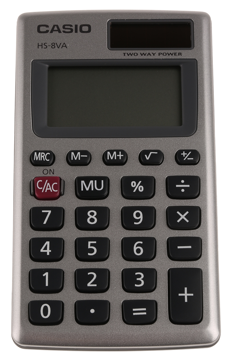 Casio HS-8VA Solar Power Supply, Battery Powered Pocket Calculator