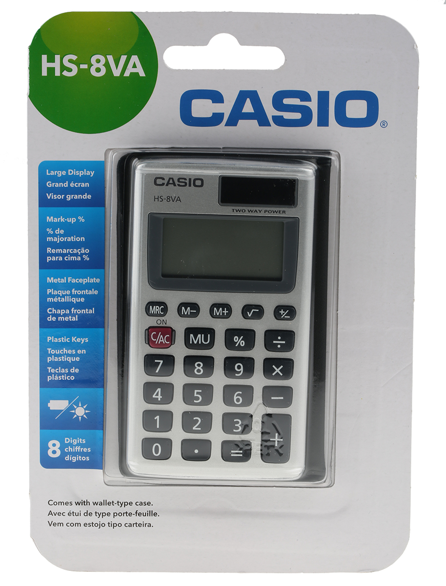 hs-8va Casio HS-8VA Solar Power Supply, Battery Powered Pocket Calculator
