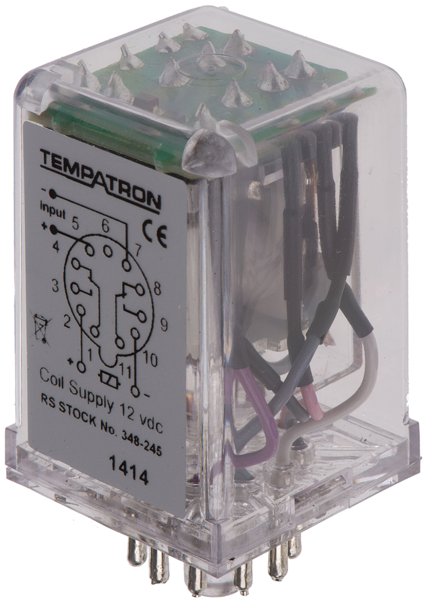 Tempatron Power Relay, 12V dc Coil, 7A Switching Current, DPDT