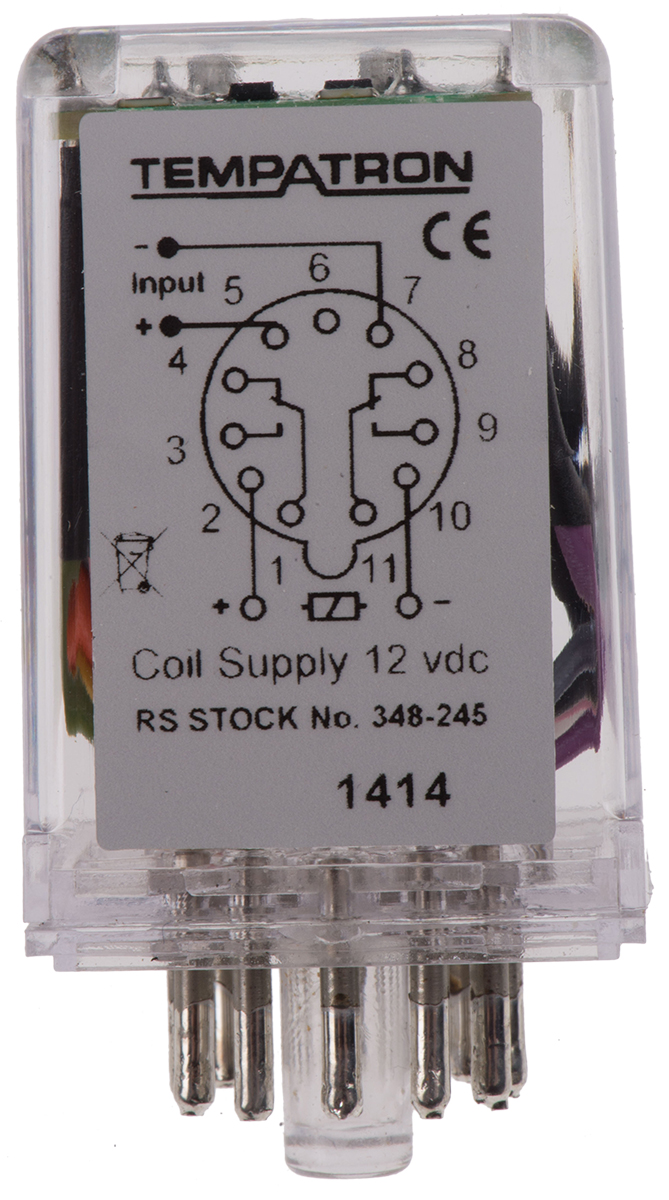 hsr-12vdc Tempatron Power Relay, 12V dc Coil, 7A Switching Current, DPDT