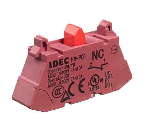 Idec HW Series Contact Block, 110V, 220 V, 24 V, 440 V, 48 V, 50 V, Purple, Red Light, 1 NC